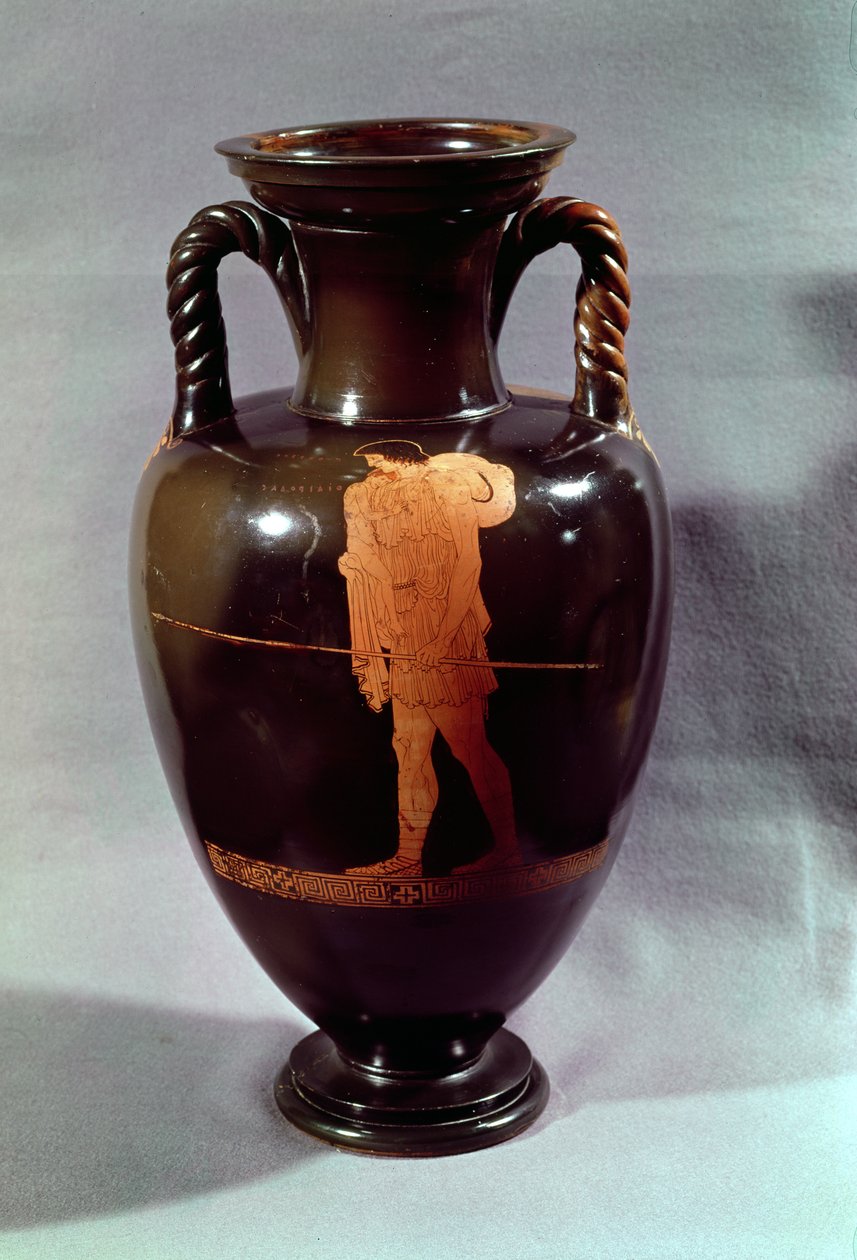Attisk rödfigur amfora föreställande Euphorbos och spädbarnet Oidipus, från Vulci, c.450 f.Kr. (keramik) av Greek