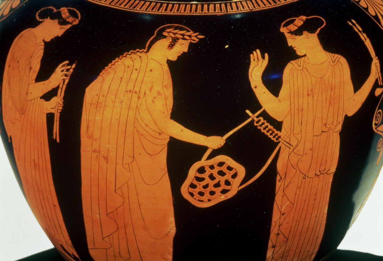 Attic rödfigur hydria dekorerad med berättelsen om Thamyris, Thracian Bard, c.440-420 f.Kr. (keramik) av Greek
