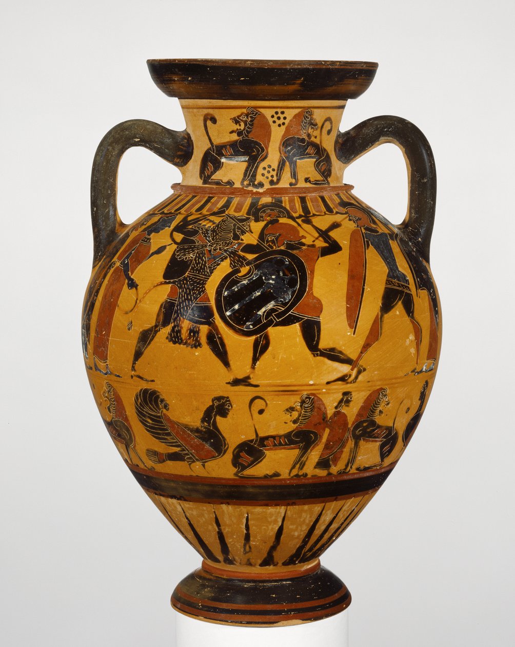 Euboisk svart-figur hals amfora, c.570-60 BC (terrakotta) av Greek