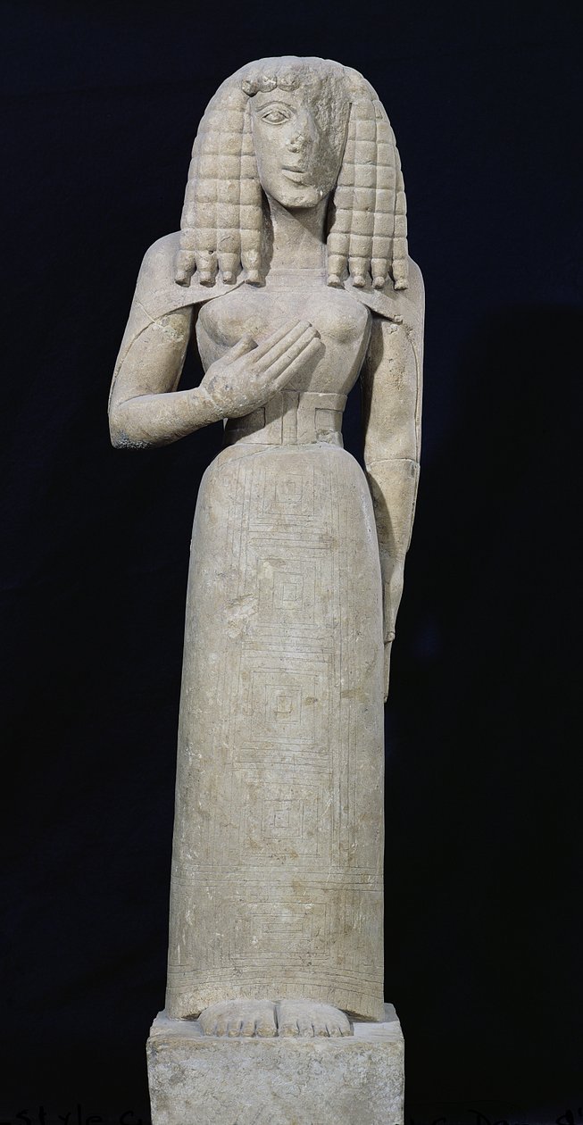 Kvinnlig staty, känd som Auxerre-gudinnan, c.640-630 f.Kr. (kalksten) (se 164695 för detaljer) av Greek