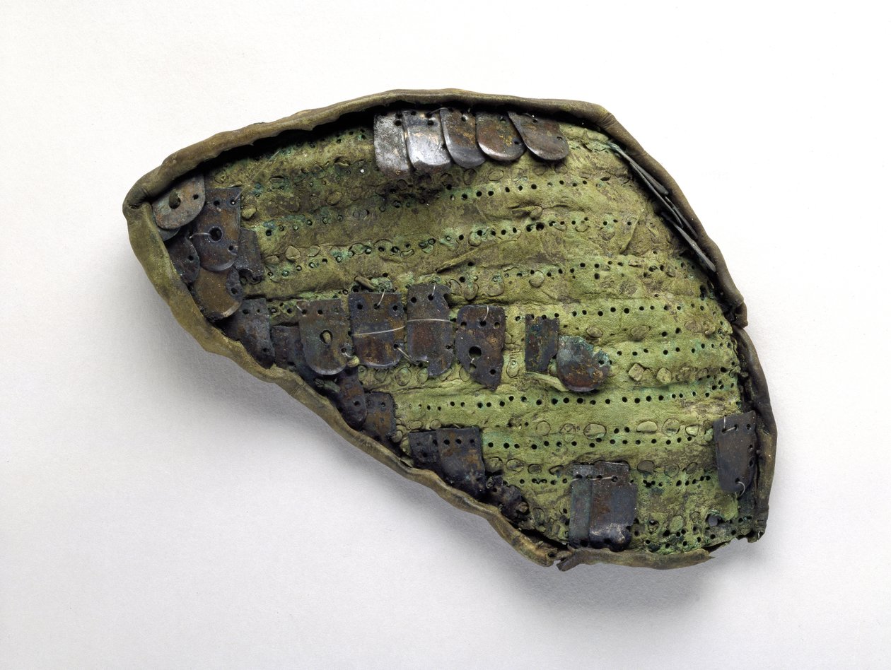 Fragment av skala pansar, från en krigargrav vid Nymphaeum (läder) av Greek