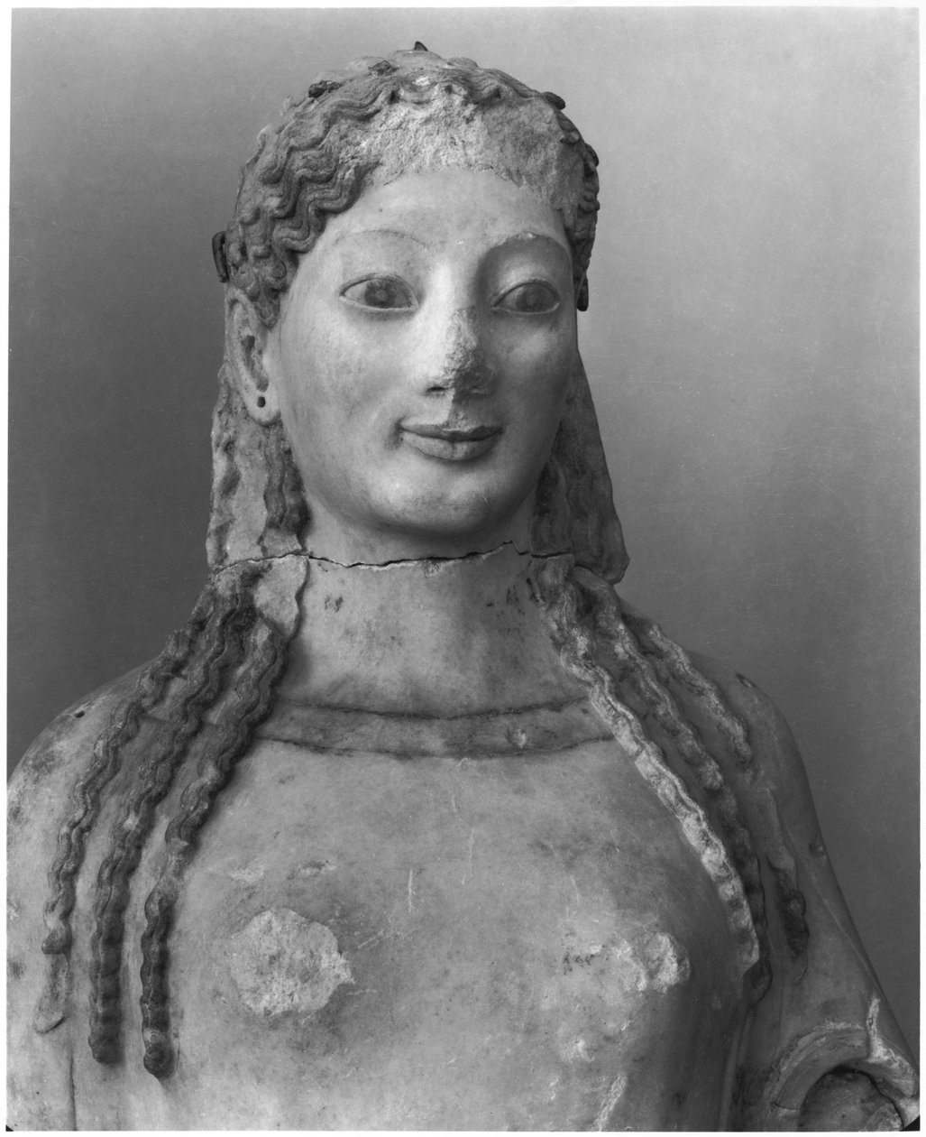 Kore känd som Kore med peplos, byst (detalj) ca 540 f.Kr. (se även 148401, 345950, 345951) (marmor) av Greek