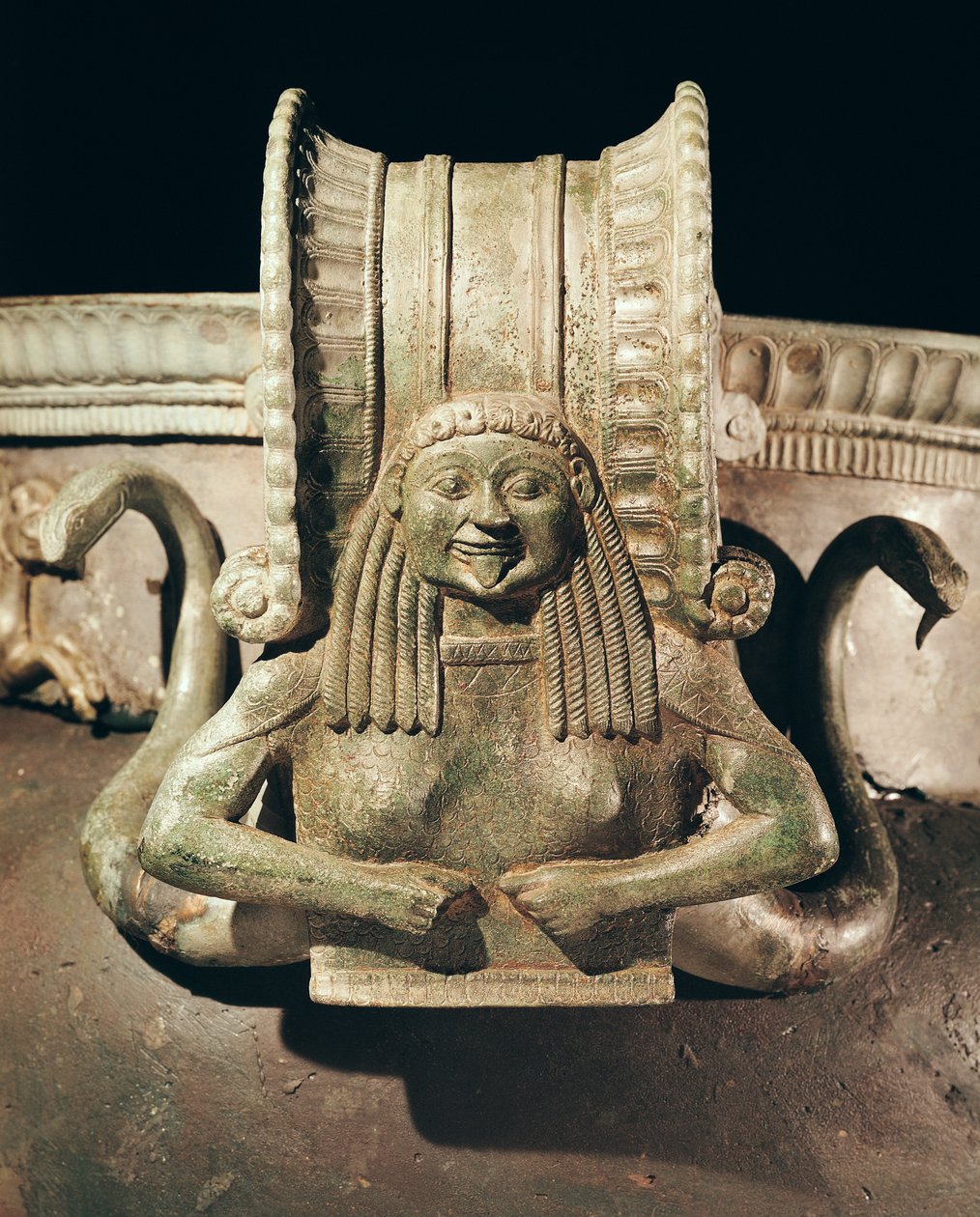 Krater, detalj av handtaget, från Trebeniste Necropolis, Ohridsjön, Makedonien bronsdetalj av 243734 av Greek