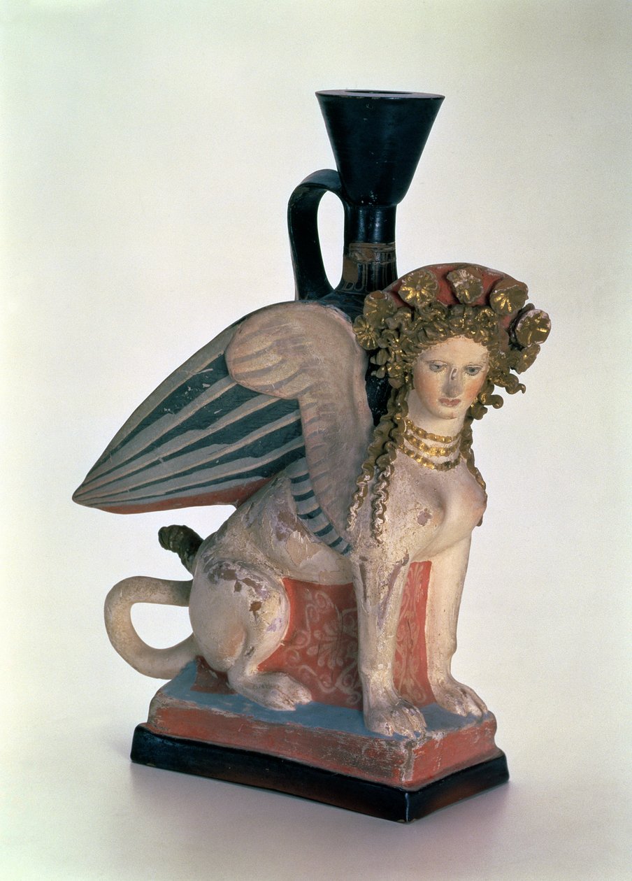Lekythos i form av en sfinx, Bosporiska riket, sent 500-tal f.Kr. (målad lera) av Greek