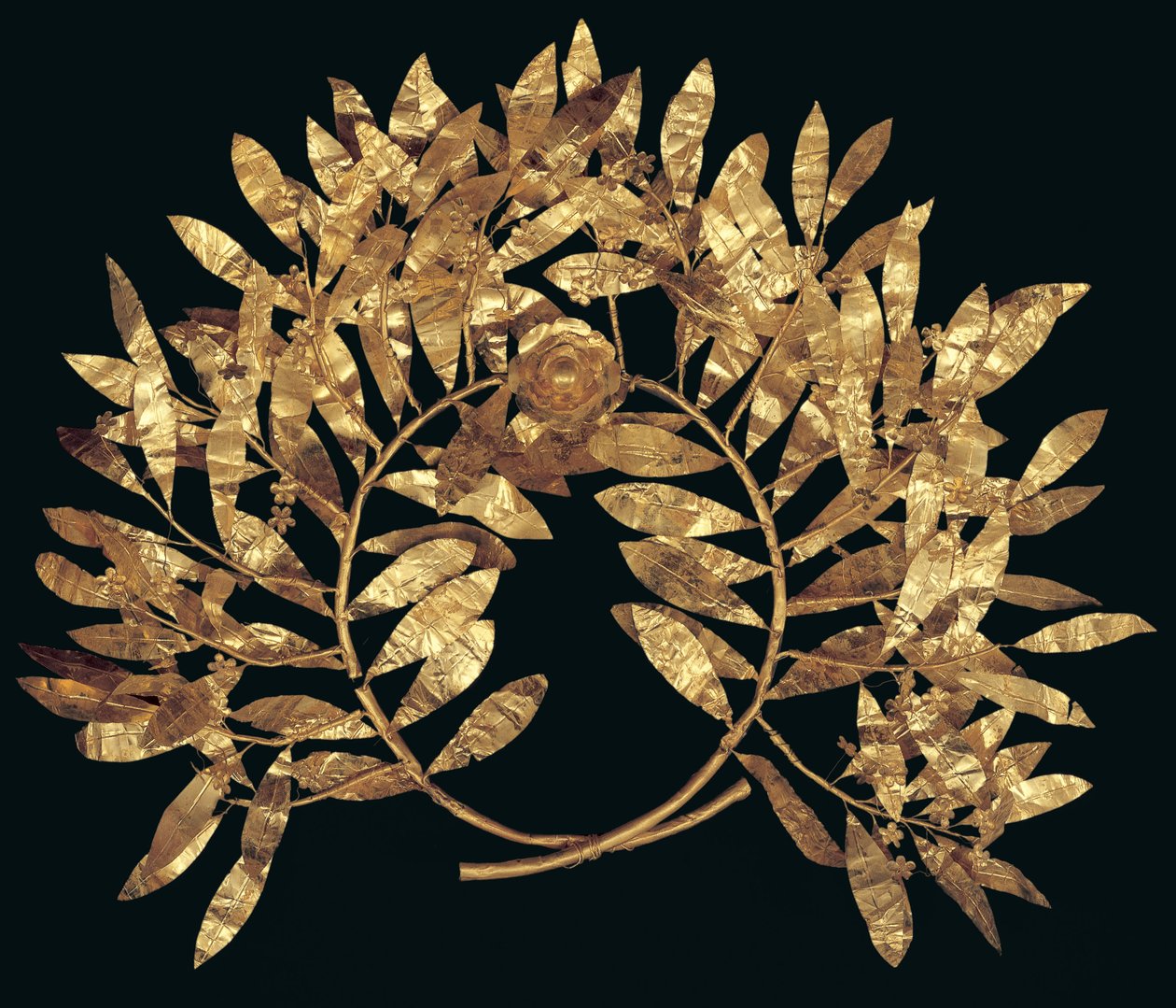 Myrtenkrans, möjligen från Makedonien, hellenistisk period (guldskiva med repouse & jagad dekor) av Greek