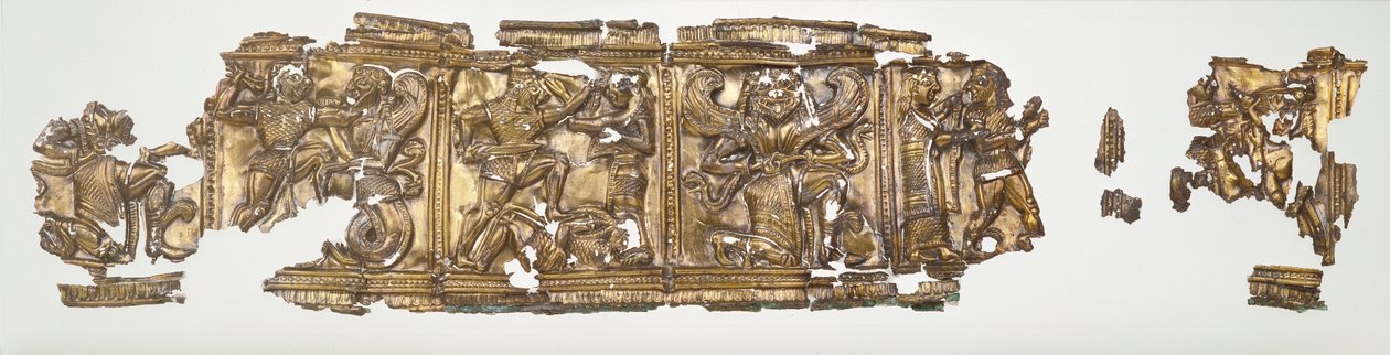 Relieffragment, ca 540-30 f.Kr. (förgyllt och guld) av Greek