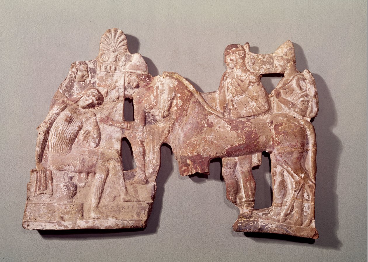 Relief som visar mötet mellan Orestes och Electra vid Agamemnons grav av Greek