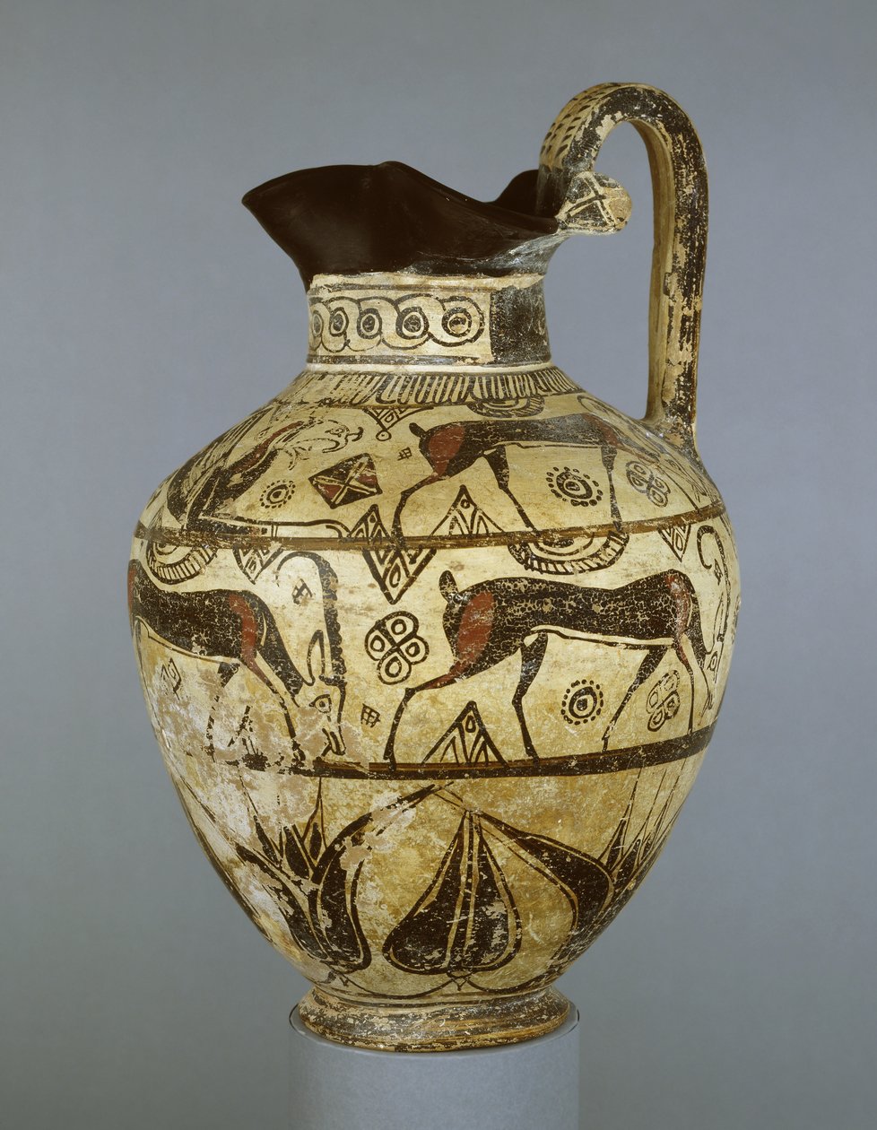 Rhodian Middle Wild Goat Style oinochoe, från Rhodos, ca 600 f.Kr. (keramik) av Greek