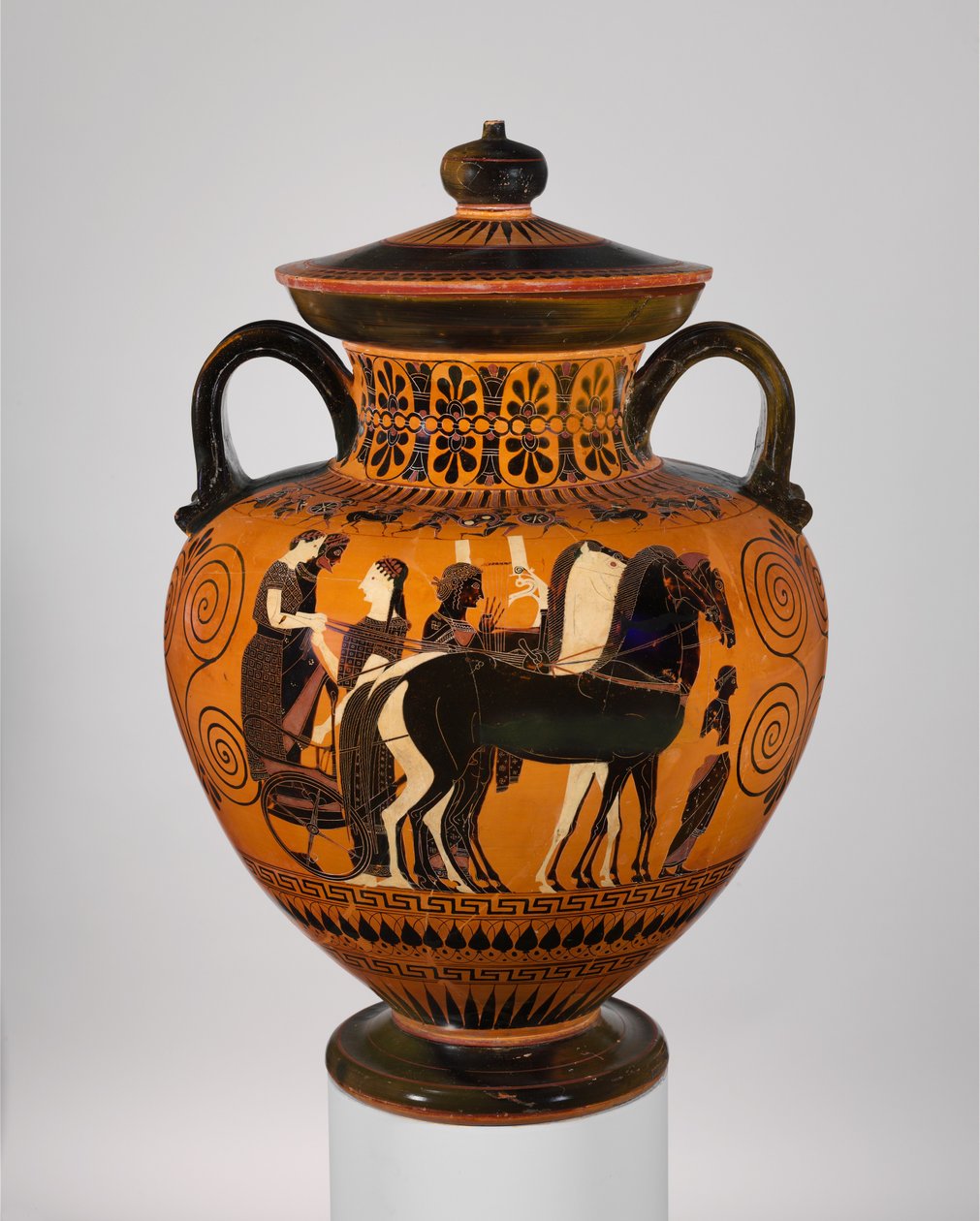Terrakotta hals-amfora med lock och knopp, c.540 f.Kr. (terrakotta) av Greek