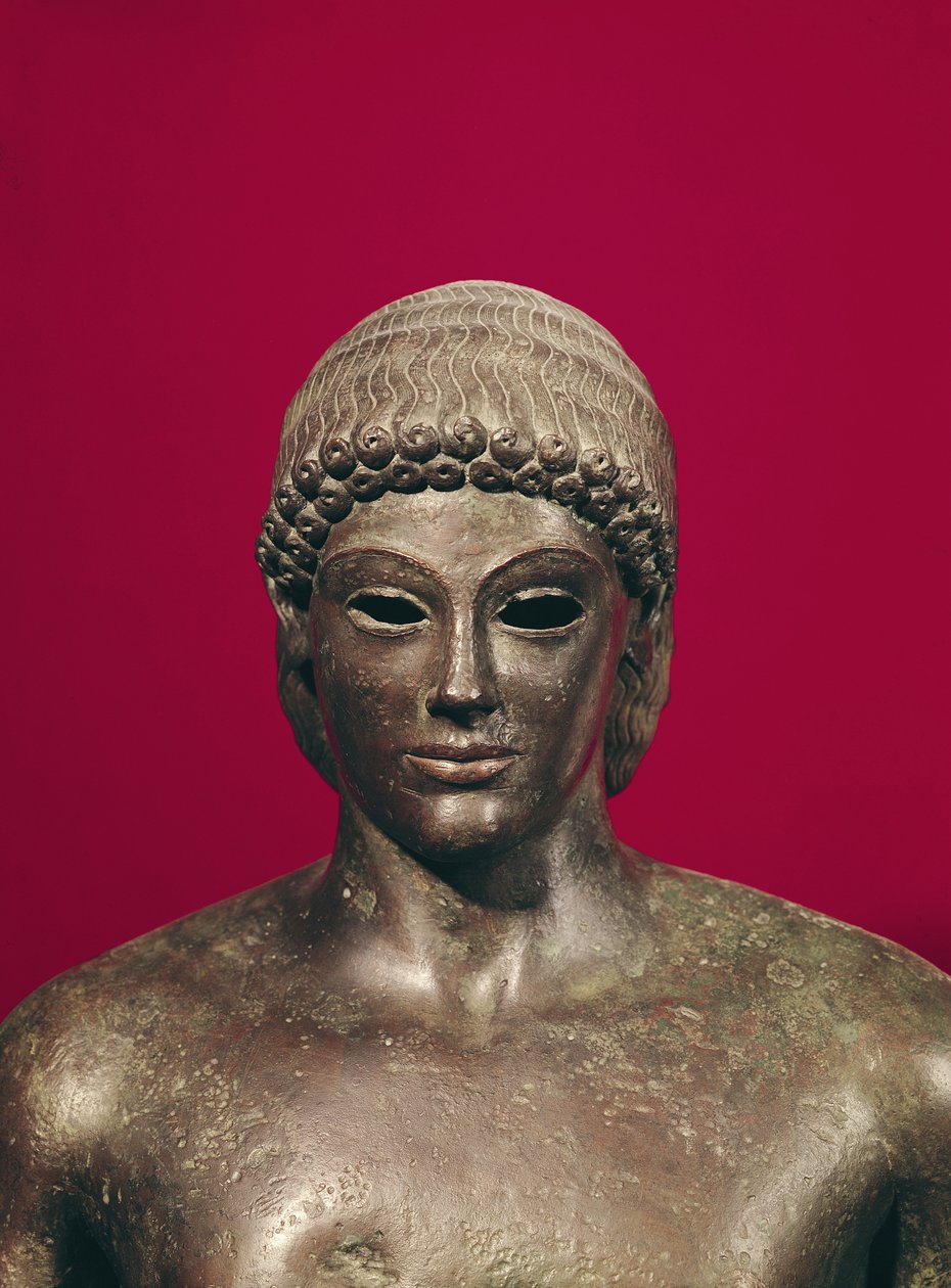 Apollon av Piombino, huvudet för statyn, hittat i Benevento, grekiska, c.480 f.Kr. (brons) (se även 98014, 98015 och 177203) av Greek