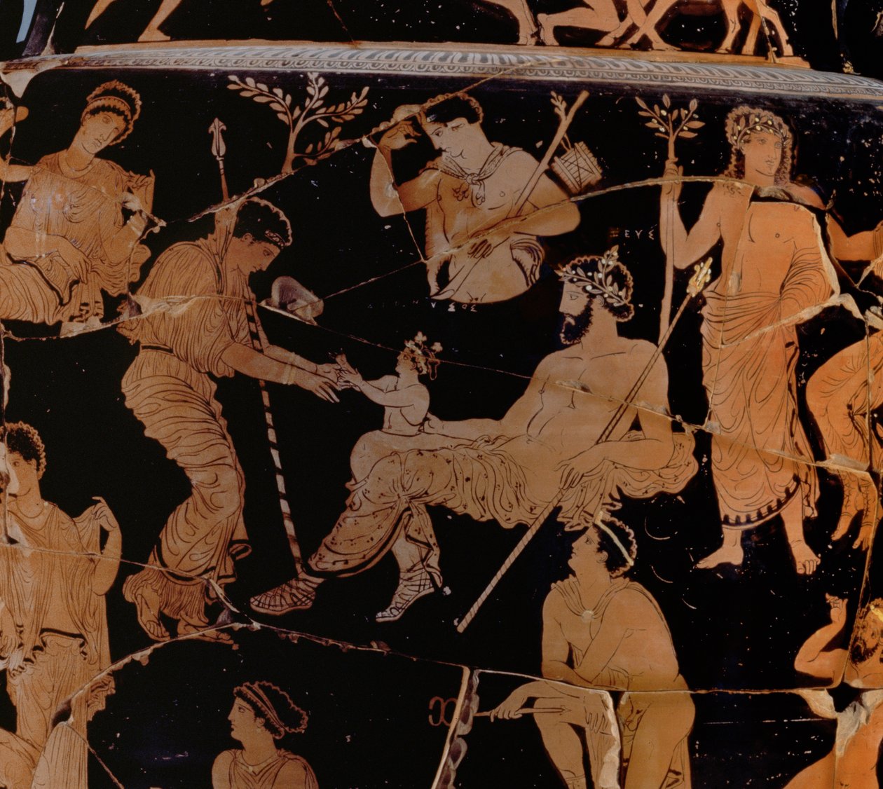 Dionysos födelse, Proto-Apulian rödfigur krater, sent 400-tal f.Kr. - tidigt 300-tal f.Kr. keramisk detalj från 153339 av Greek
