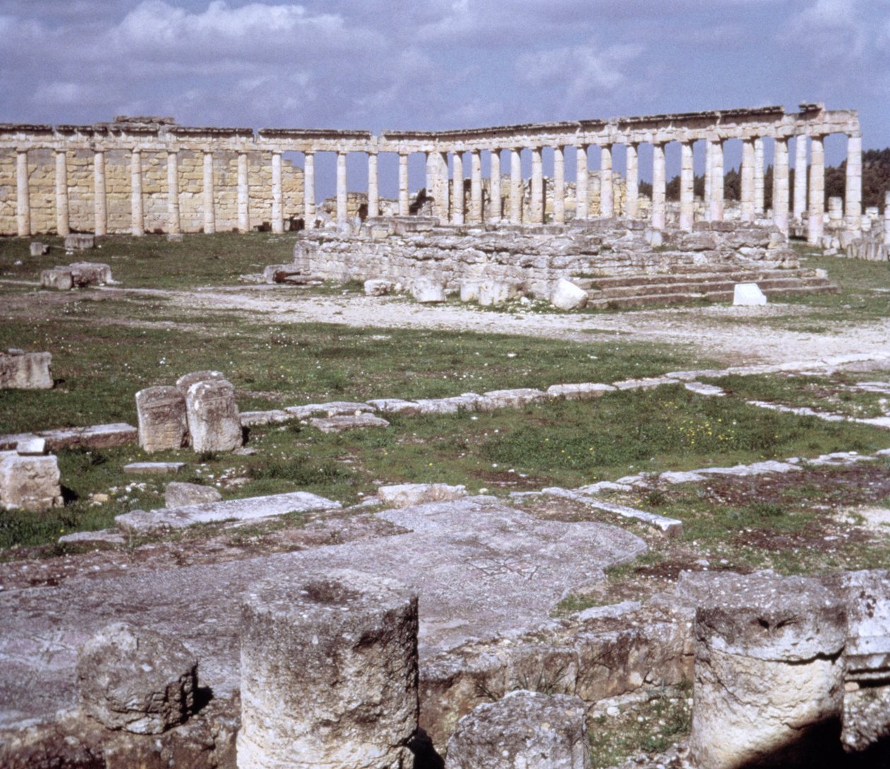 Utsikt över den övre staden och ingången till agoran av Greek