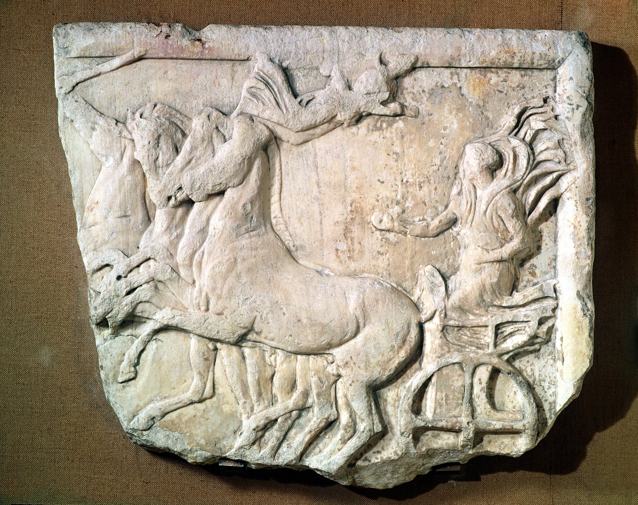 Votivlättnad till minne av en seger i racet med fyra hästar vid Panathenaic Games (marmor) av Greek