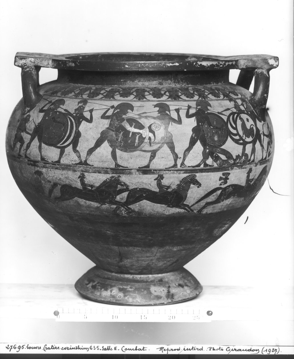 Krigare som slåss, baksidan av "Eurytios Krater", korintisk stil, från Cerveteri, ca 600 f.Kr. (keramik) av Greek