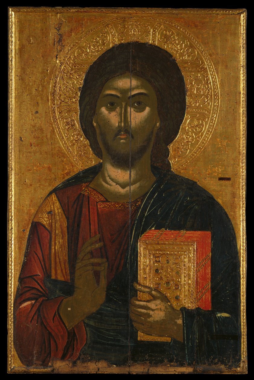 Iconostasis-ikon från en helgedomsskärm som visar Kristuspantokratorn (äggtempera på panelen) av Greek School