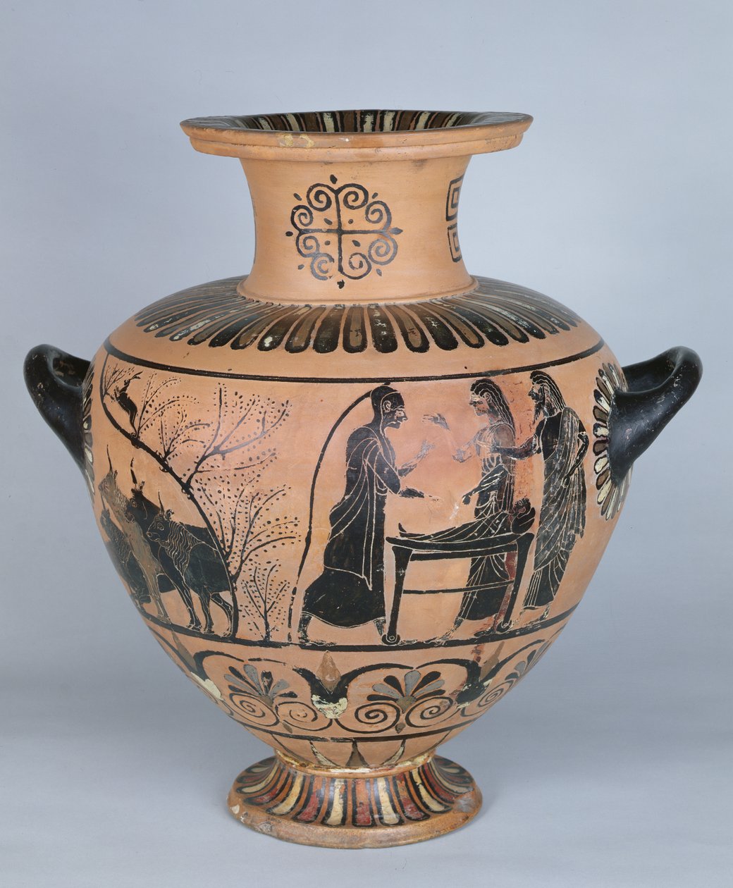 Arkaisk jonisk hydria föreställande Hermes som låtsas sova, från Cerveteri, ca 530 f.Kr. (keramik) av Greek