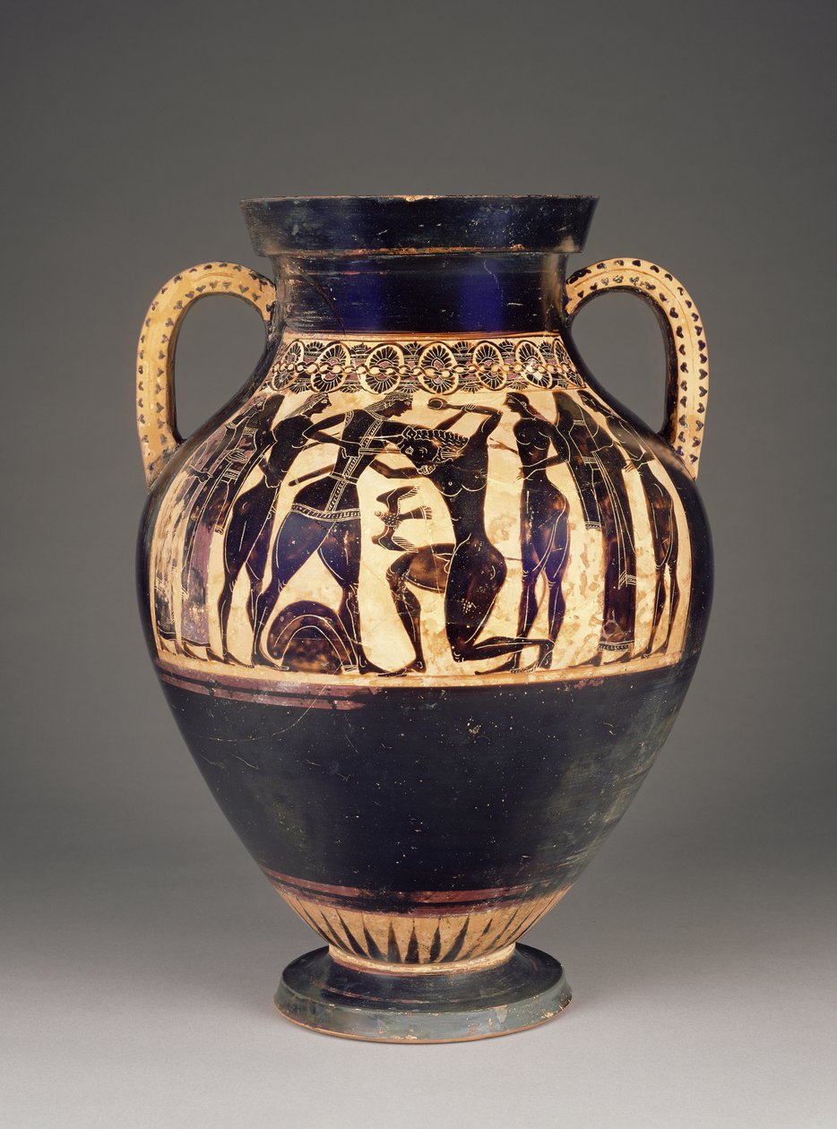 Atensk atisk svartfigurs amfora tillskriven Lydos med Theseus som dödade Minotauren, 550-40 f.Kr. (terrakotta) av Greek