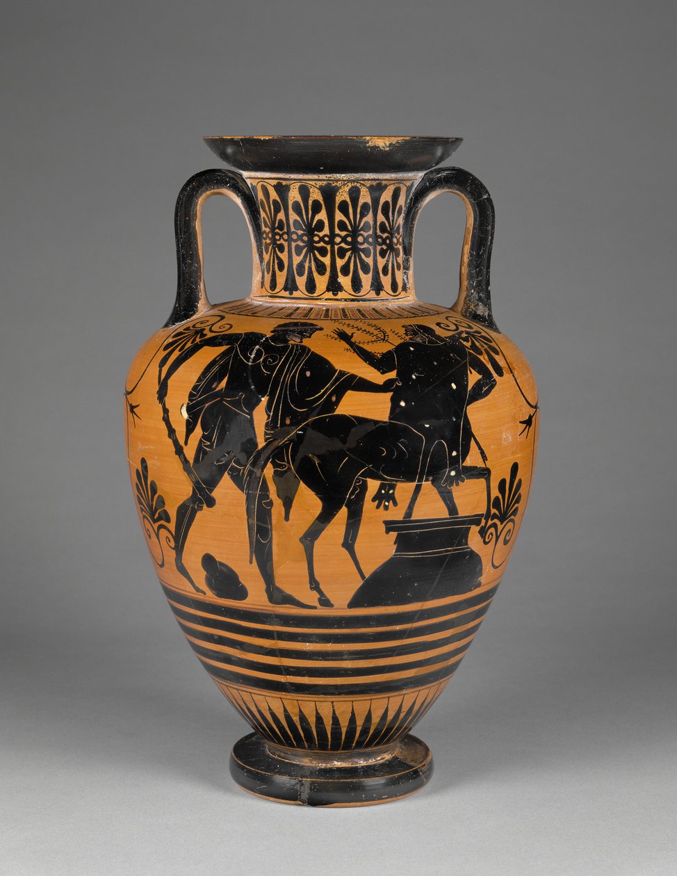 Atensk attisk amfora med svart hals med Herakles och kentaur, c.480-60 f.Kr. (terrakotta) av Greek