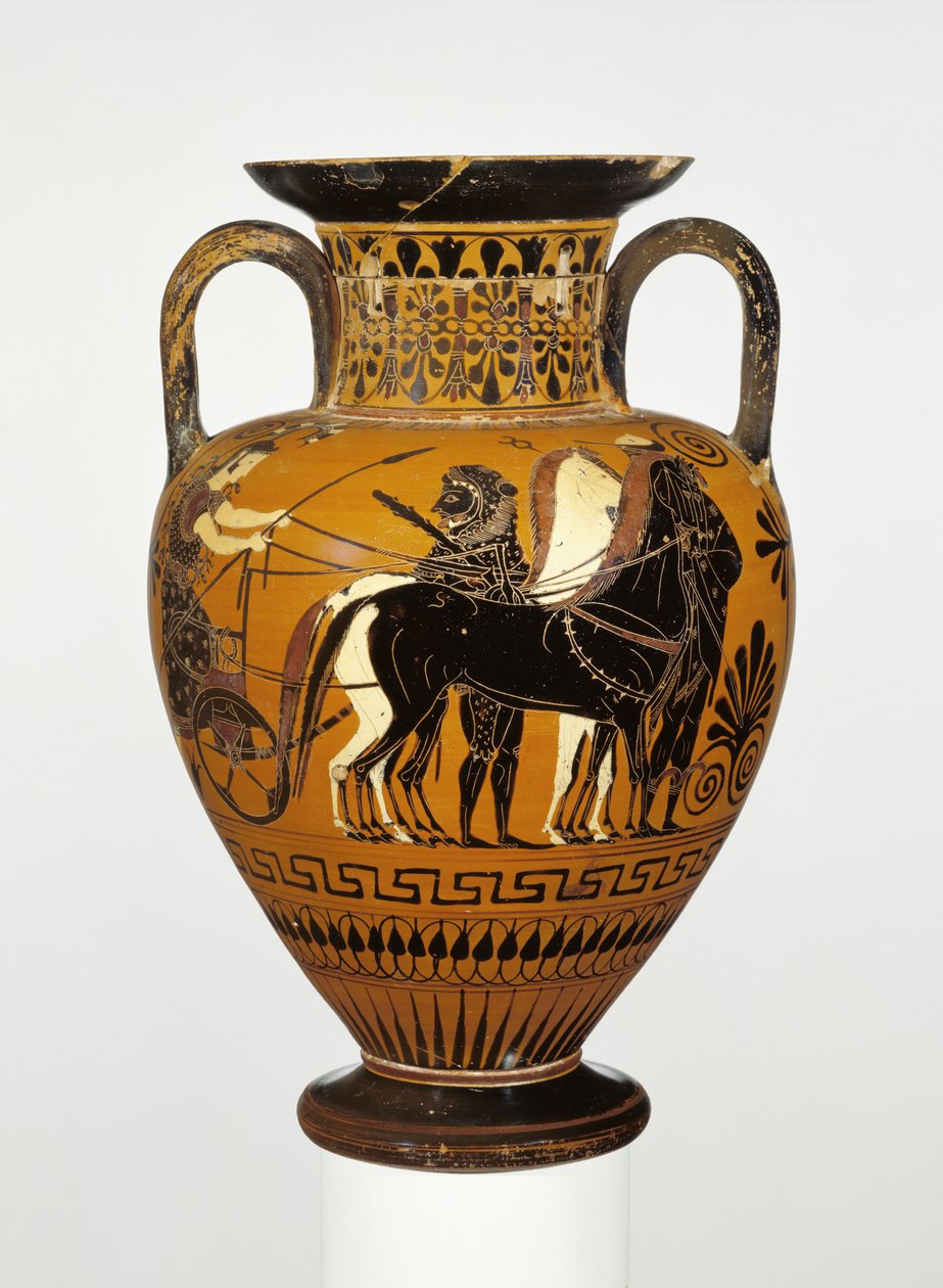 Attisk halsamfora med svart figur och Herakles apotheos, ca 530-20 f.Kr. (terrakotta) av Greek