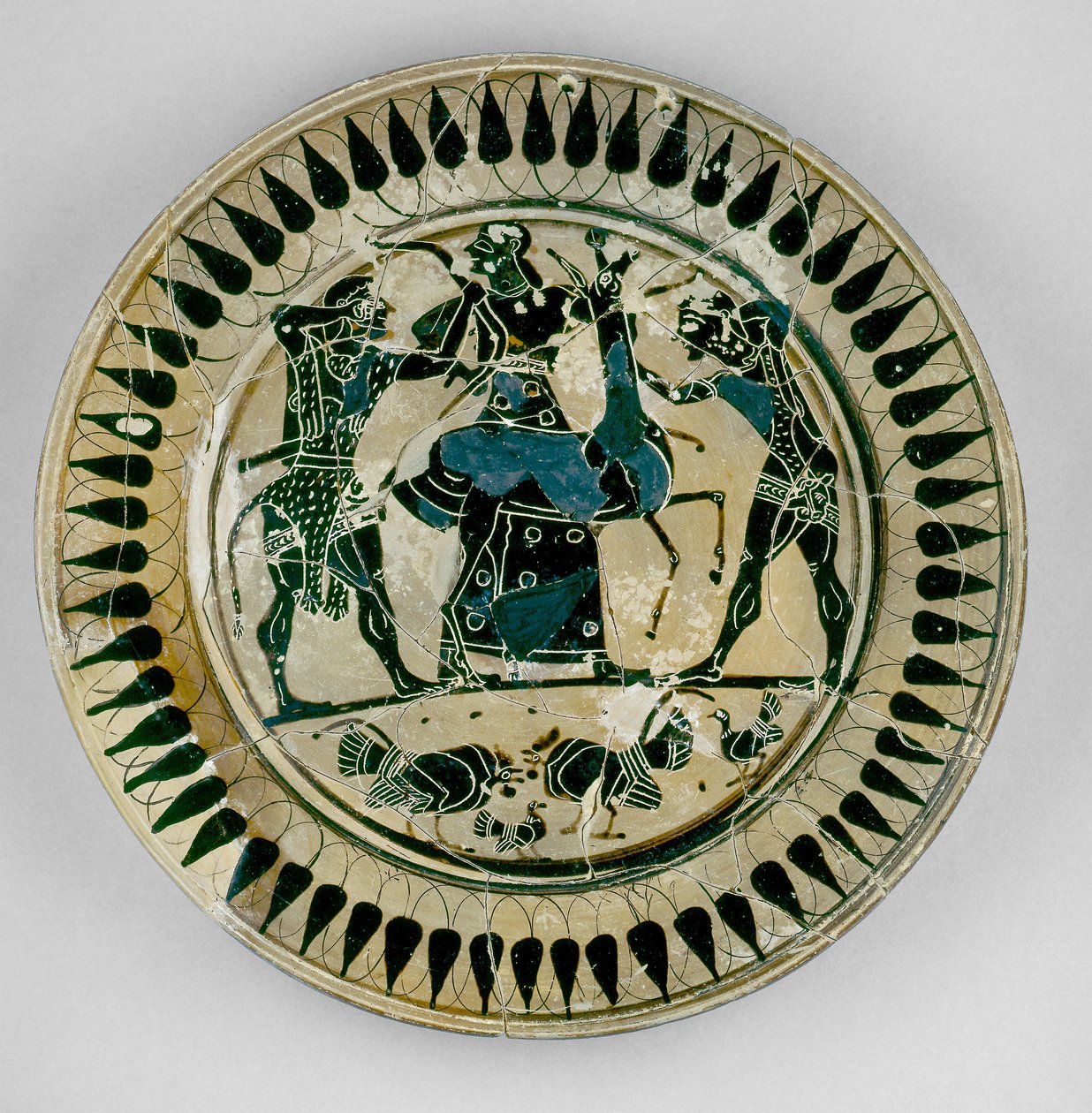 Attisk svartfigur dekorerad med en scen av Herakles och Apollo som slåss om ett rådjur och separeras av Artemis, på samma sätt som Lydos, från Grekland, c.560 f.Kr. (keramik) av Greek