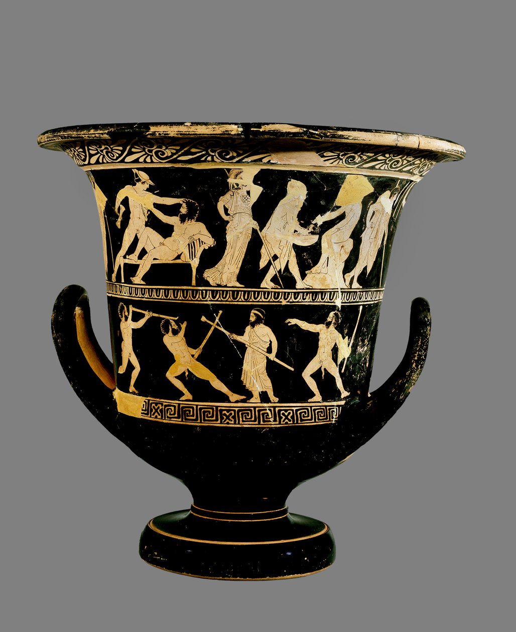 Attic röd-figur calyx-krater dekorerad med scener av Theseus äventyr, av Dinos Painter, c.425 (keramik) av Greek