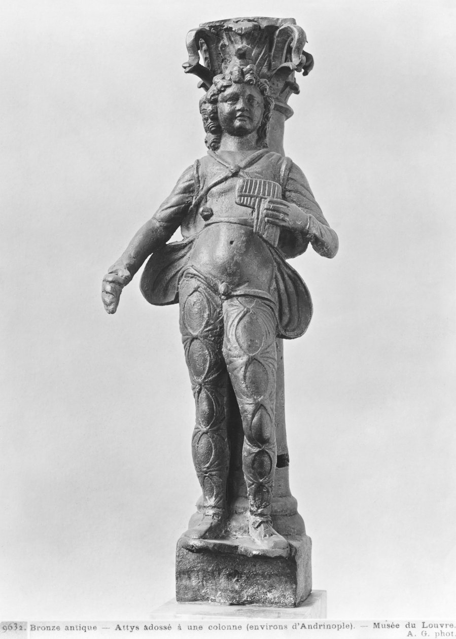 Attis lutar sig tillbaka mot en pelare, hellenistisk period (brons) av Greek