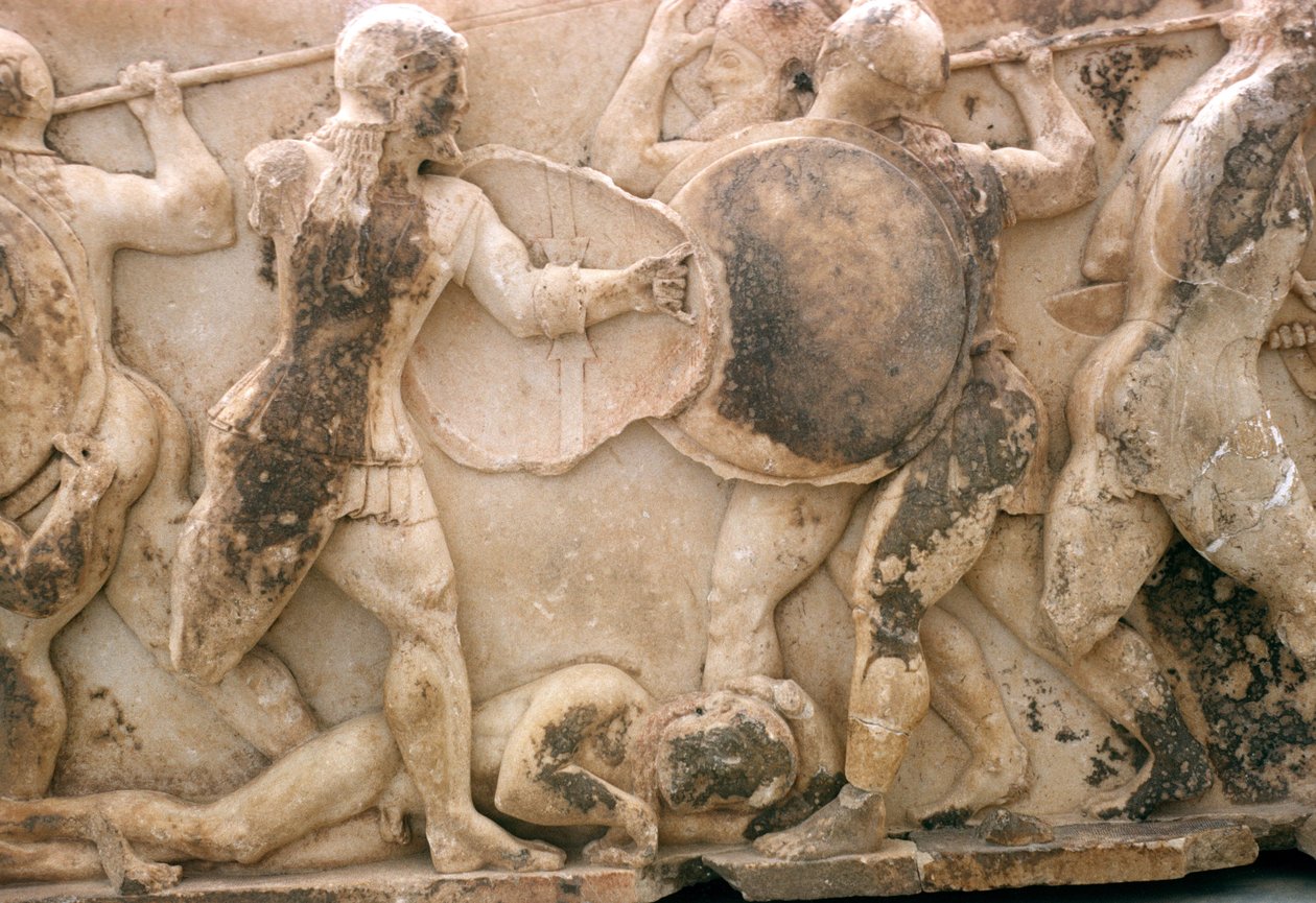 Slåss om Patroklos kropp, fris från Siphnian Treasury, c.525 f.Kr. (marmor) av Greek