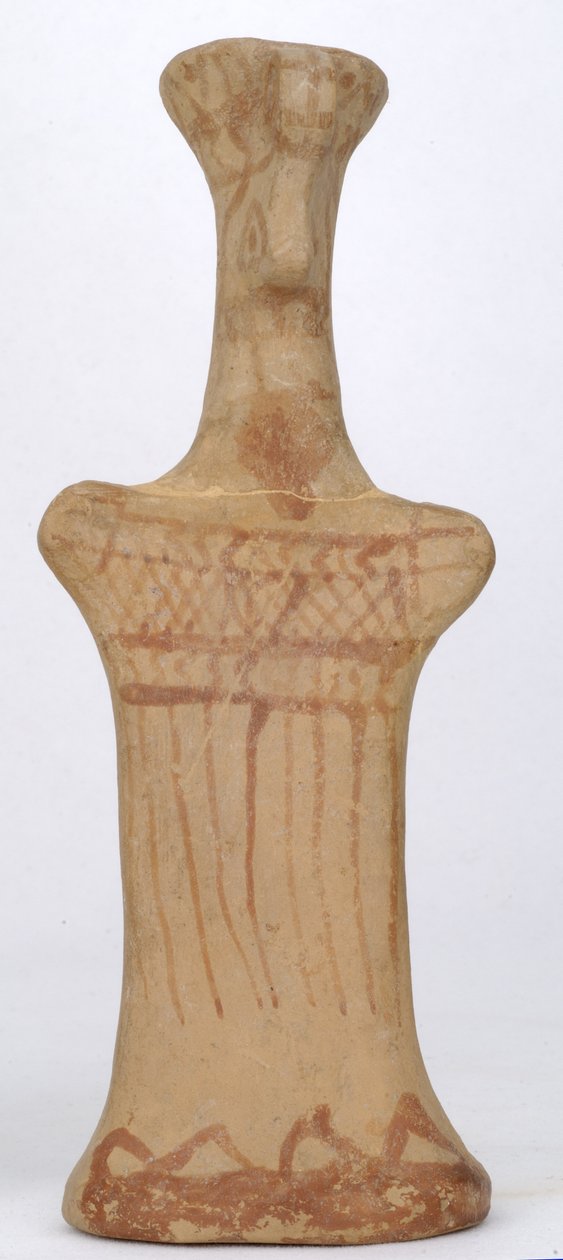 Statyett av en stående kvinnlig, boeotisk verkstad, arkaisk period (målad lera) av Greek