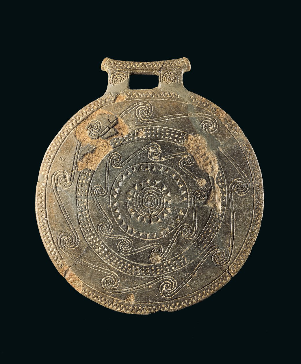 Stekkärl med löpande spiraler och trianglar, från Euboea (Evvoia) tidig kykladisk I-II period, Kampos fas (2800-2700 f.Kr.) (lera) av Greek