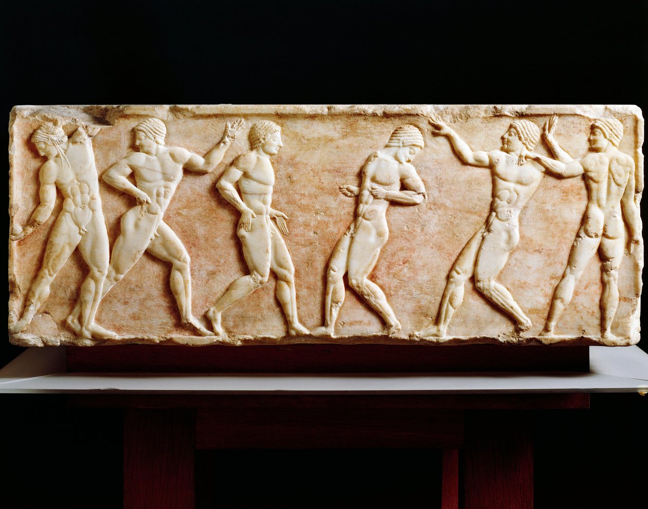 Grekisk civilisation, Stele som föreställer idrottare på gymnastiksal, från Kerameikos nekropol i Aten, Grekland, 510 f.Kr. av Greek