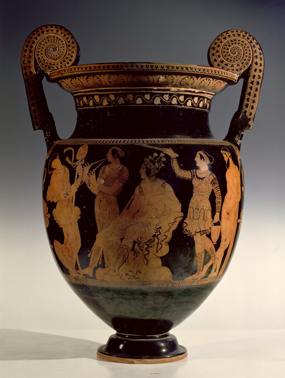 Karneia, eller skördefest, volutekrater med röd figur, sent 500-tal f.Kr. - tidigt 400-tal f.Kr. (keramik) av Greek