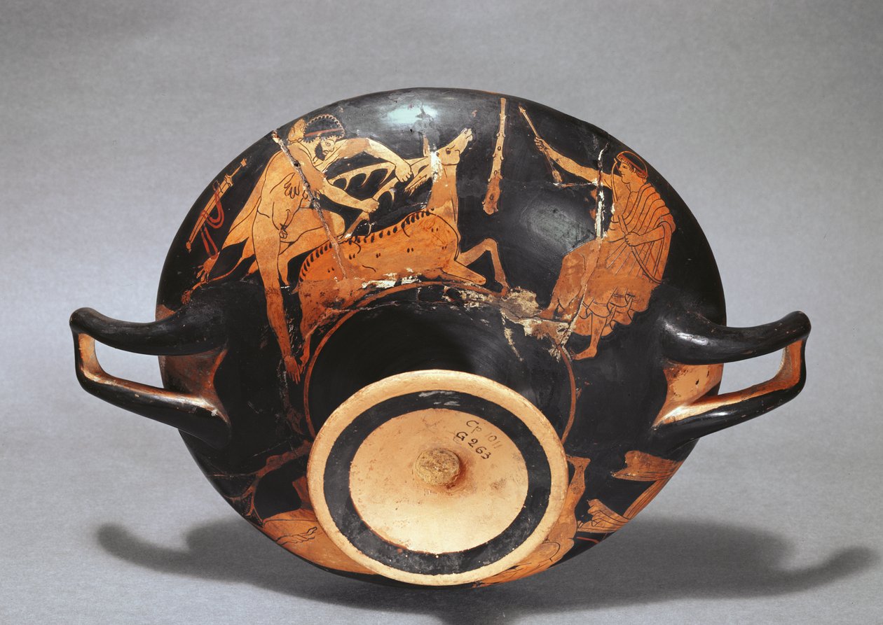 Kylix dekorerad med Herakles och Ceryneian Hind (keramik) av Greek