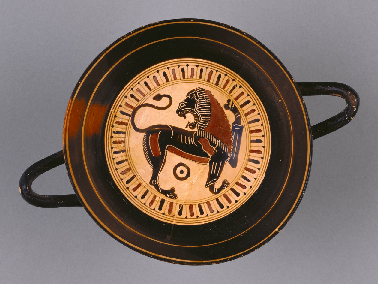 Laconian Black-Figure Kylix tillskriven Hunt-målare, c.540 f.Kr. (terrakotta) av Greek