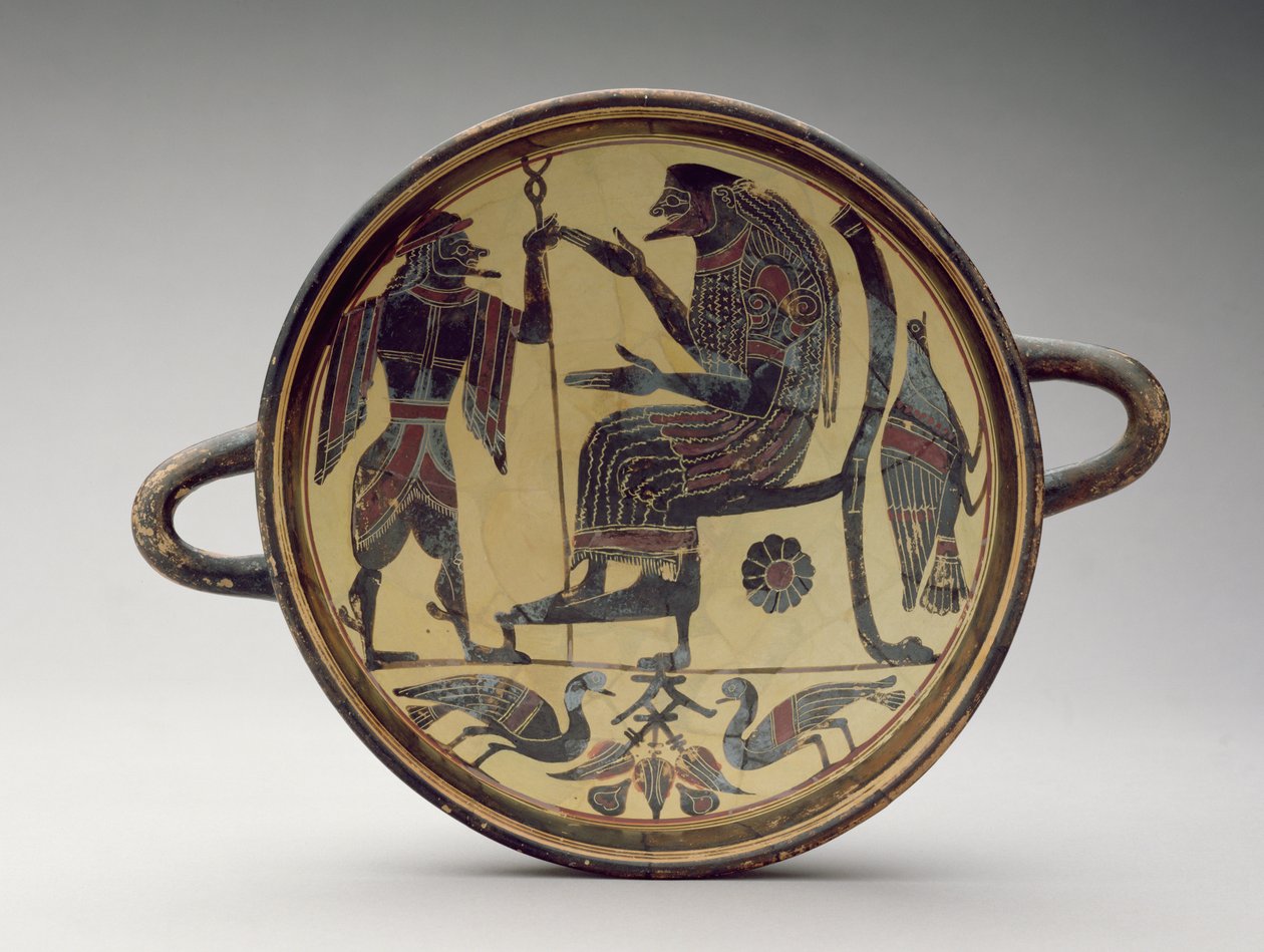 Lakonisk kylixbägare föreställande Zeus och Hermes, ca 550-530 f.Kr. (lera) (se även 288296 och 288298) av Greek
