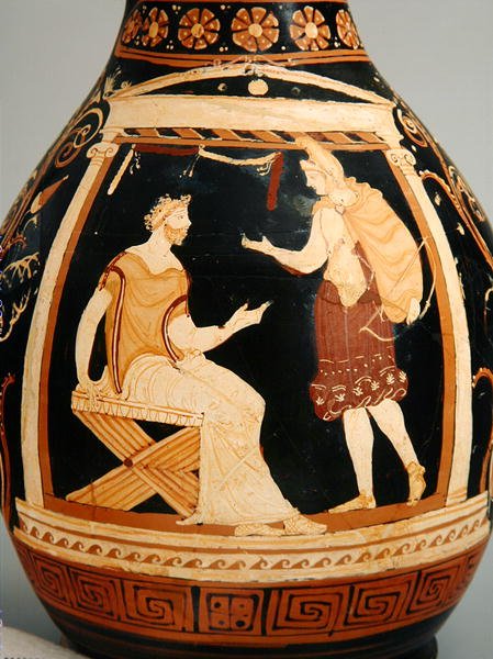 Oinochoe (Form III), 340-320 f.Kr. (keramik) (detalj) av Greek