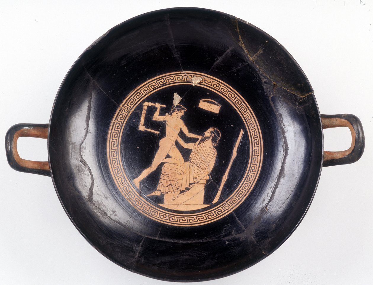 Målning på snitt: Representation av Heraklés som viftar med en stol för att slå ut sin musikmästare, 470 f.Kr. BNF, Medaljbyrå. av Greek