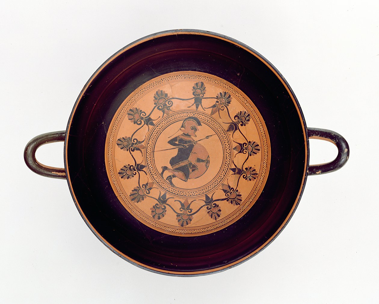 Siana Cup föreställande en krigare, c.560 f.Kr. (lera) av Greek