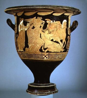Attisk klockkrater med röd figur som föreställer Boreas med Oreithya (keramik) av Greek