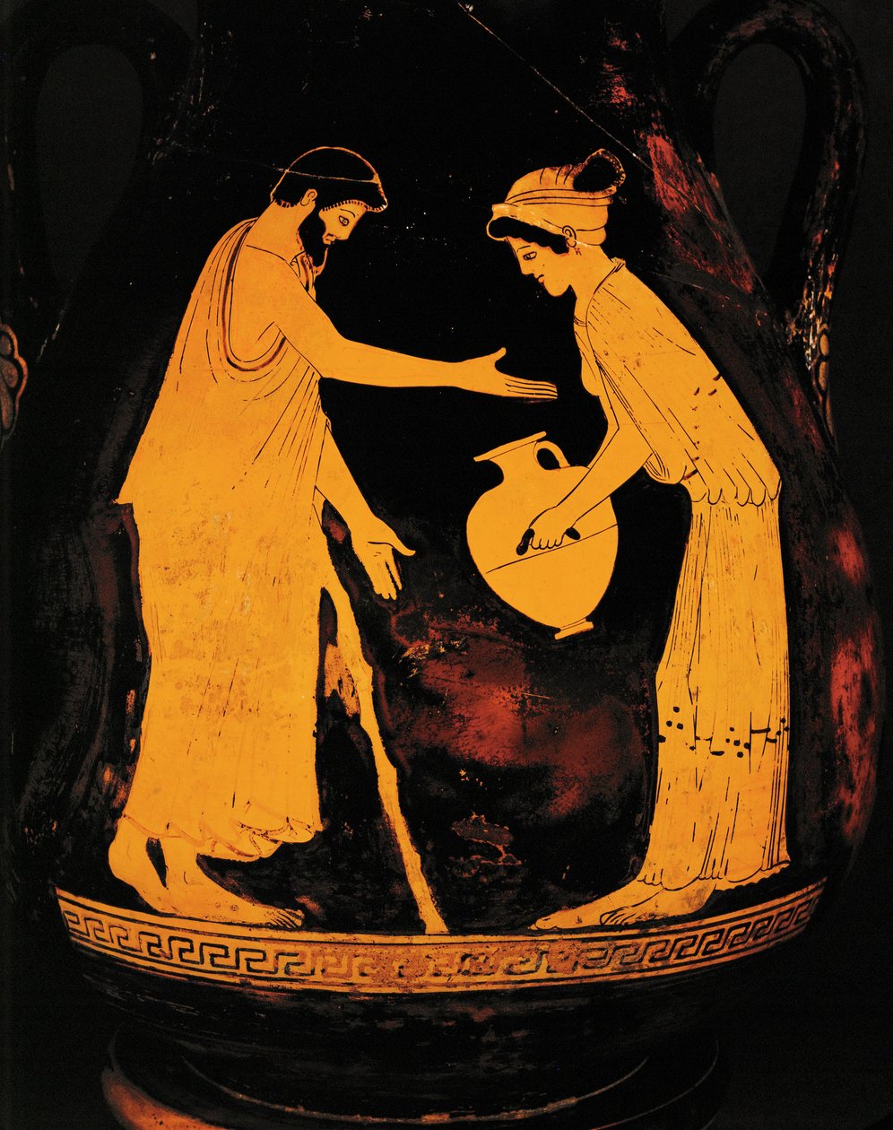 Man med käpp och kvinna med hydria... av Greek Greek
