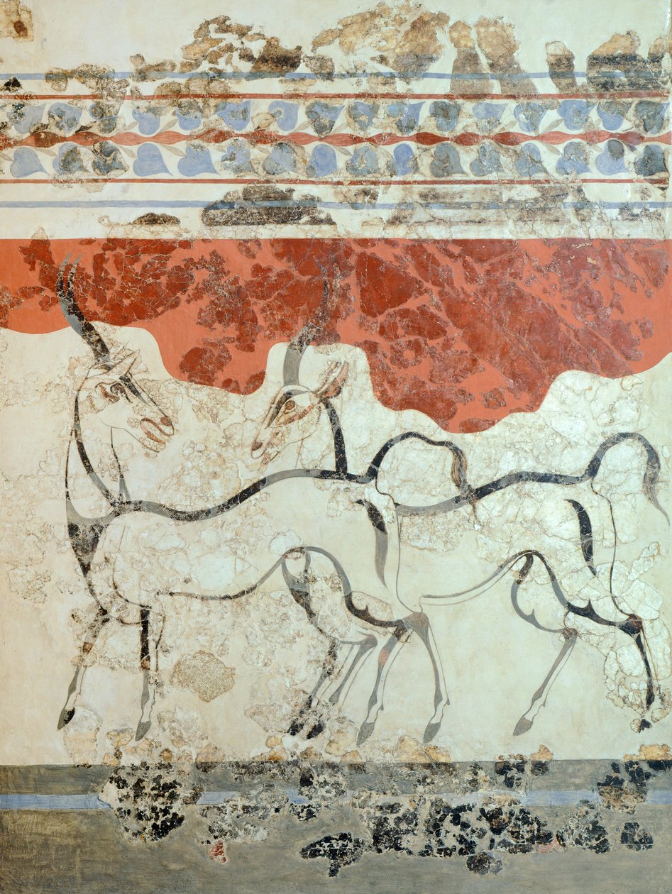 Antiloper, Akrotiri fresk, Thera (idag Santorini), Grekland, minoiska civilisationen av Greek School