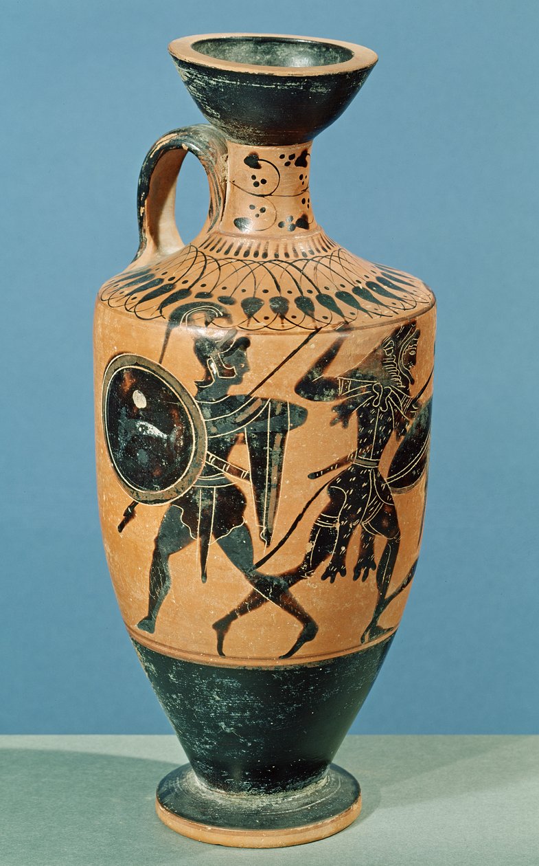 Attic Style Lekythos, föreställande Hercules and the Amazons (keramik) av Greek School