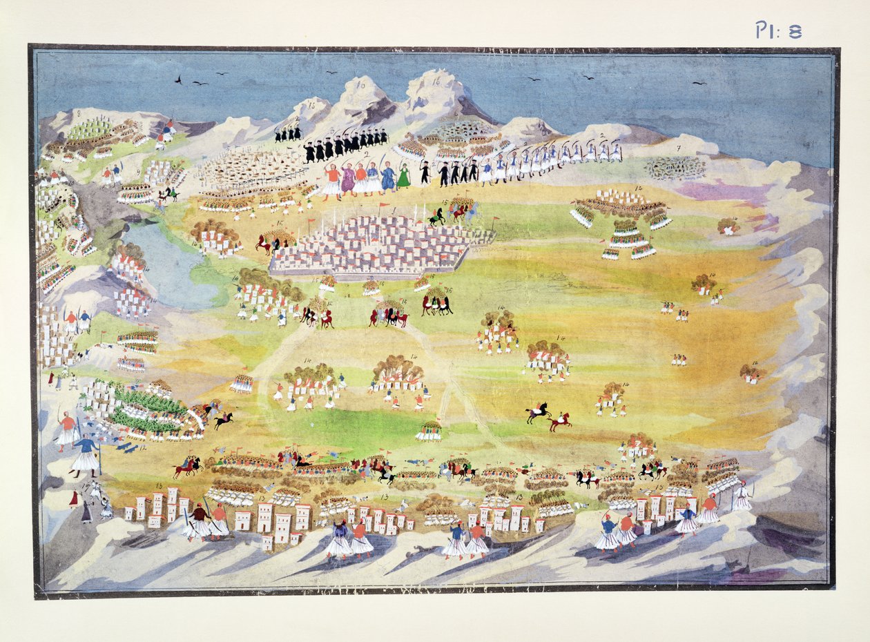 Slaget vid Tripolitza och omgivande byar, tavla 8 från Pictorial History of the Greek Independence War of Independence av General Makryjannis av Greek School