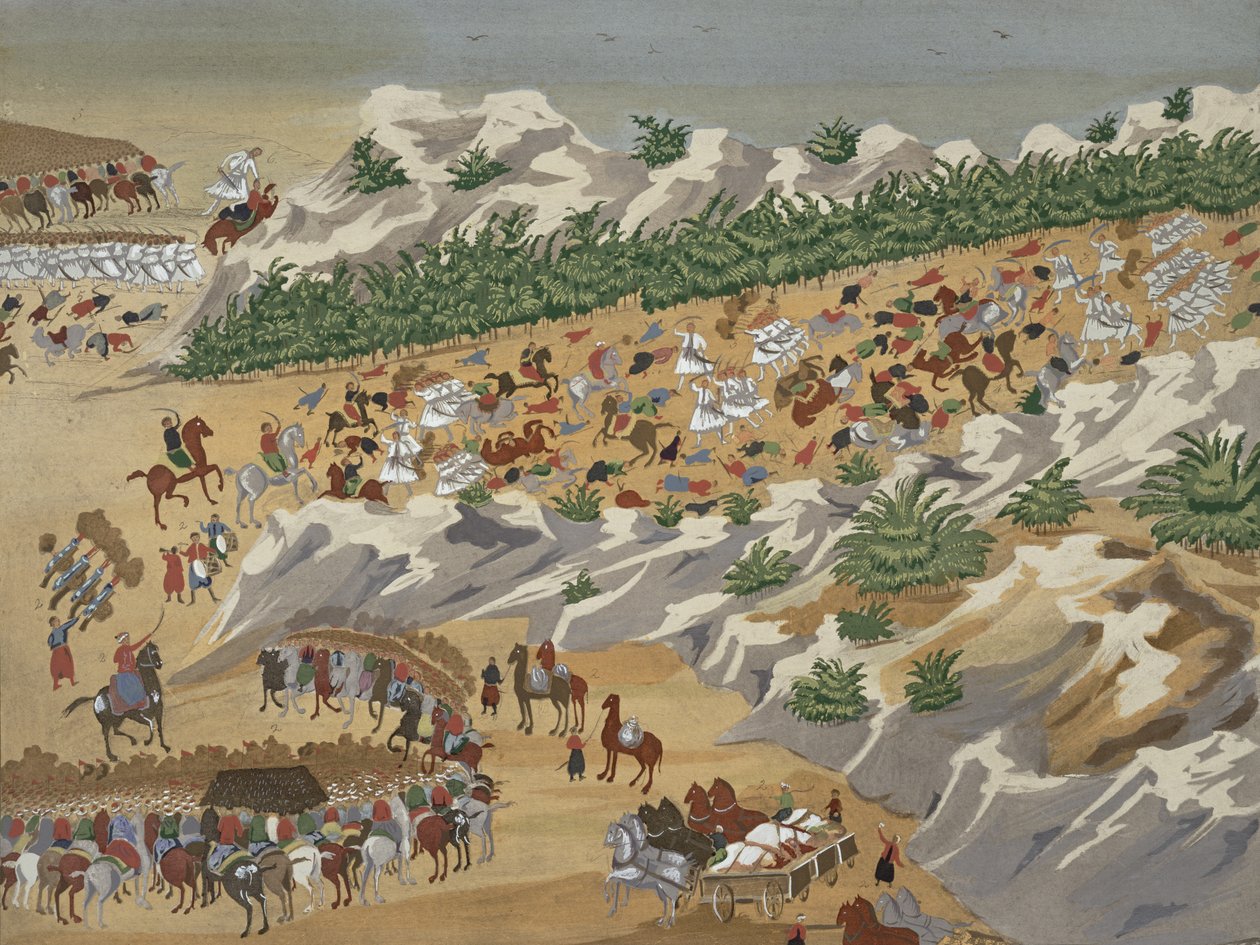 Slaget vid Vasilika 1821, från det grekiska frihetskrigets bildhistoria av Greek School