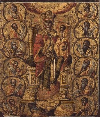 Kristus i vinrankan, del av en diptyk från Joniska öarna (olja på panel) (se även 49491) av Greek School