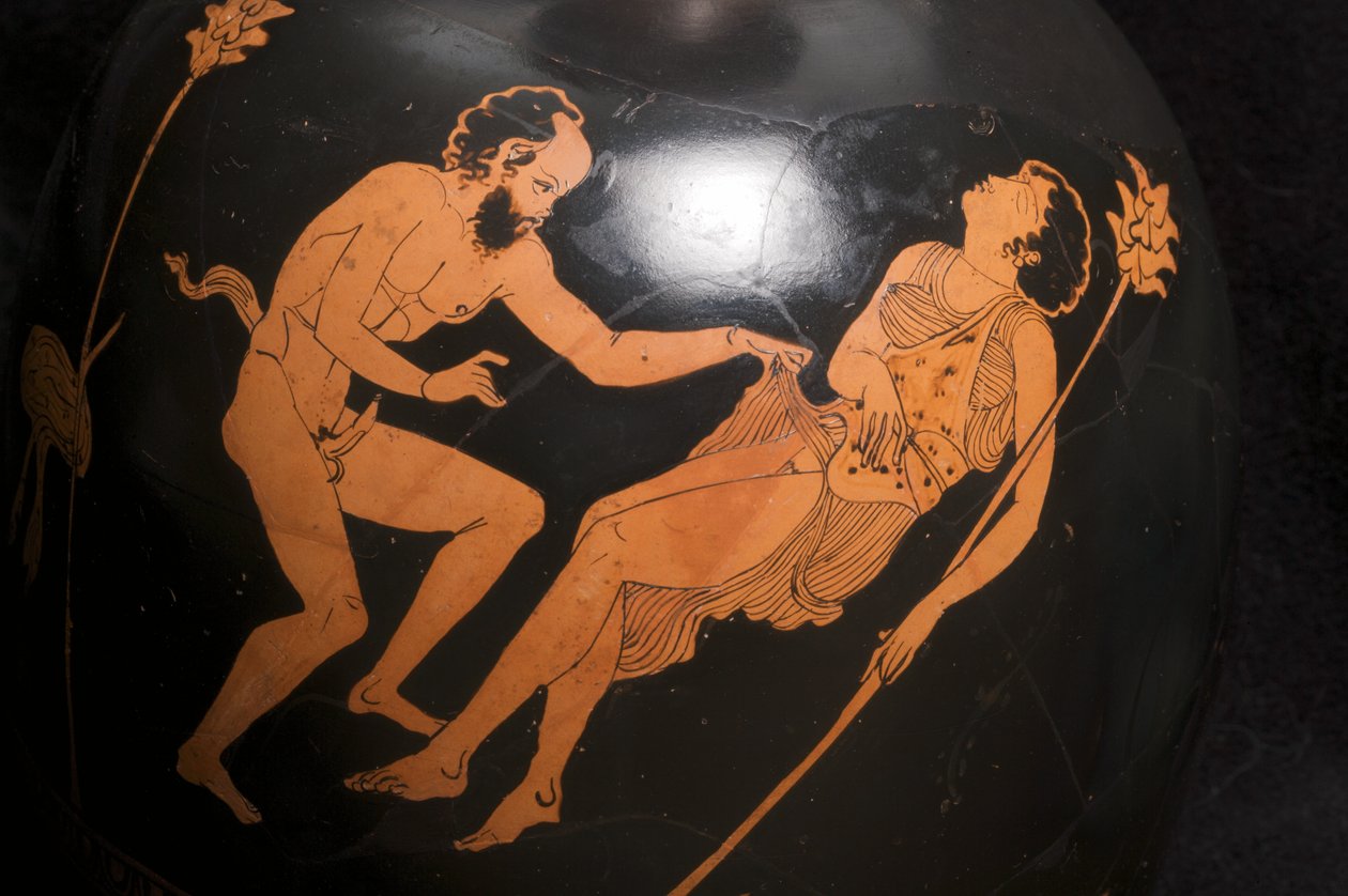 Detalj av en rödfigurig hukande lekythos (terrakotta) (se även 325673) av Greek School