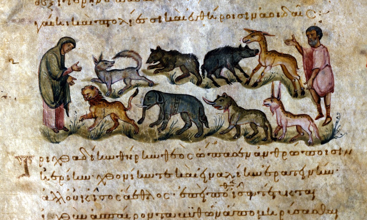 Vilt: djuren du kan jaga - i "" De Venation""" e av Oppianus, grekiskt manuskript från 1200-talet. av Greek School