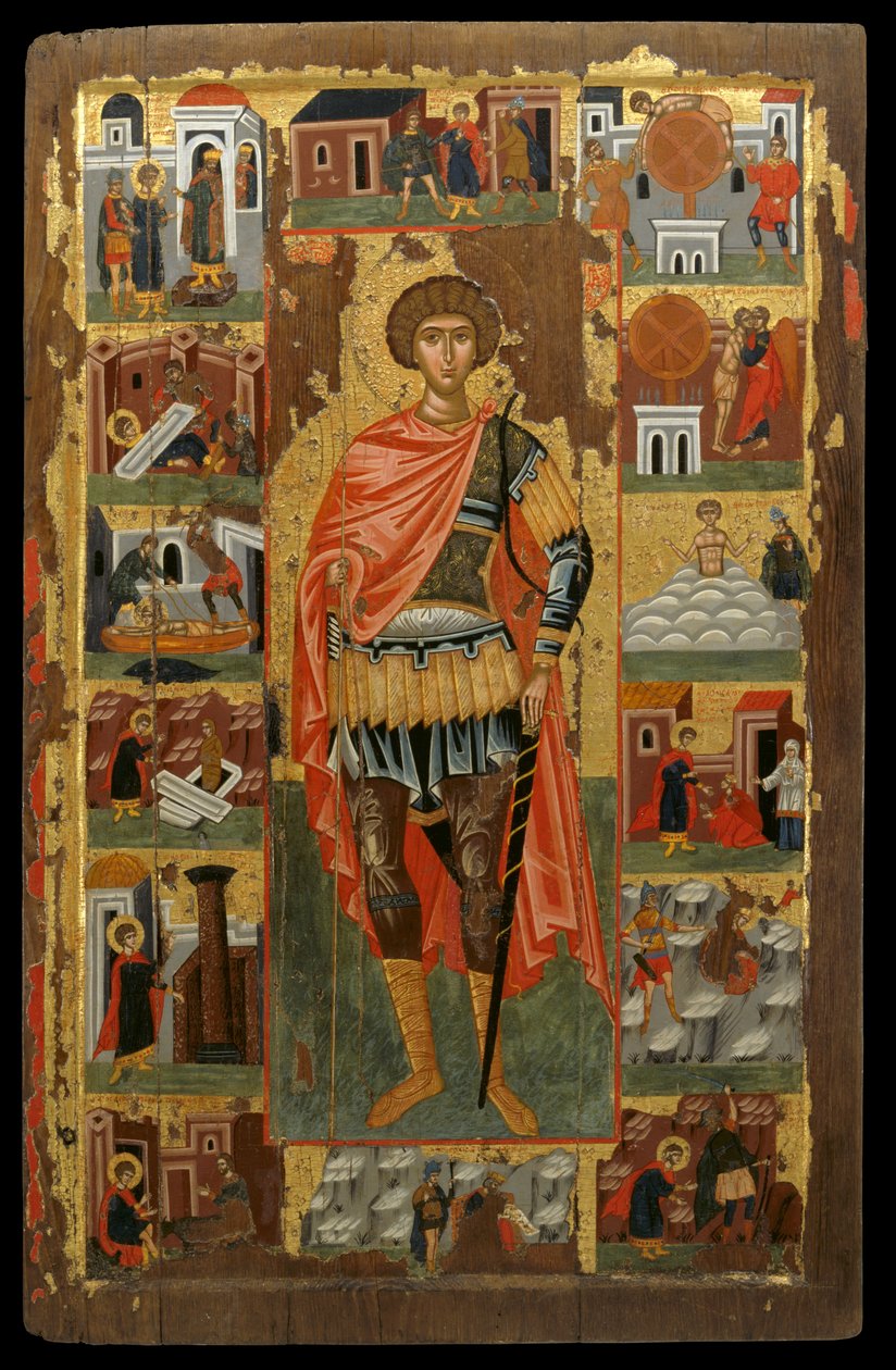 Ikon av St. George med scener ur hans liv (äggtempera på panel) av Greek School
