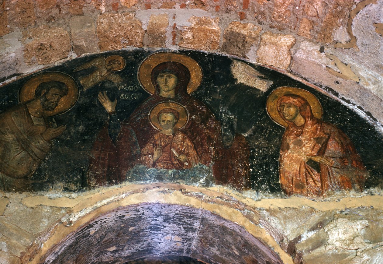Guds moder, narthex väggmålning, Afendiko kyrka, Brontochion kloster av Greek School