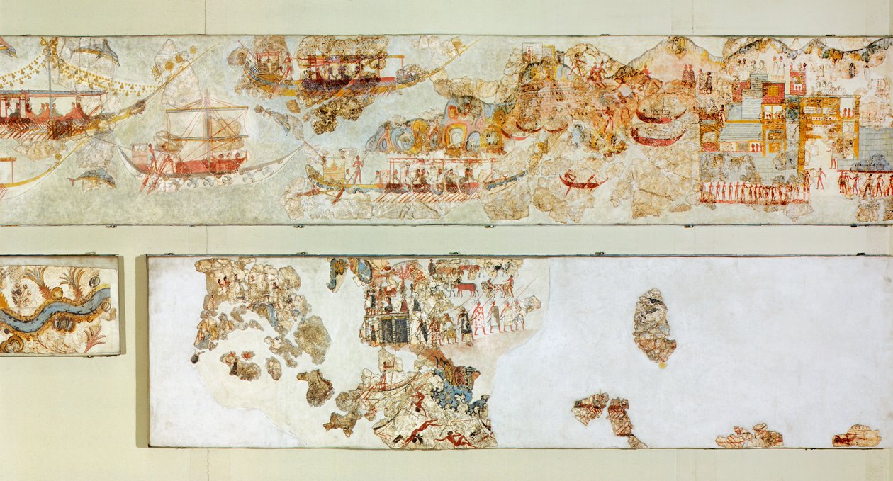 Sjöexpeditioner, Akrotiri fresk, Thera (idag Santorini), Grekland, minoiska civilisationen av Greek School