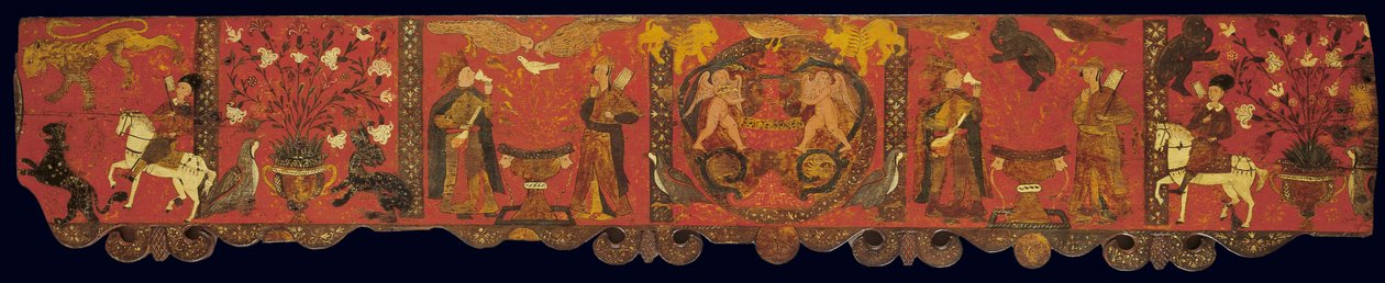 Del av en dekorativ panel, från Rhodos, Dodekanesos (äggtempera på trä) av Greek School